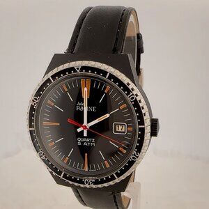 Vintage Jules Racine Diver Style Men's Quartz Wristwatch Swiss Made Steel & PVD
